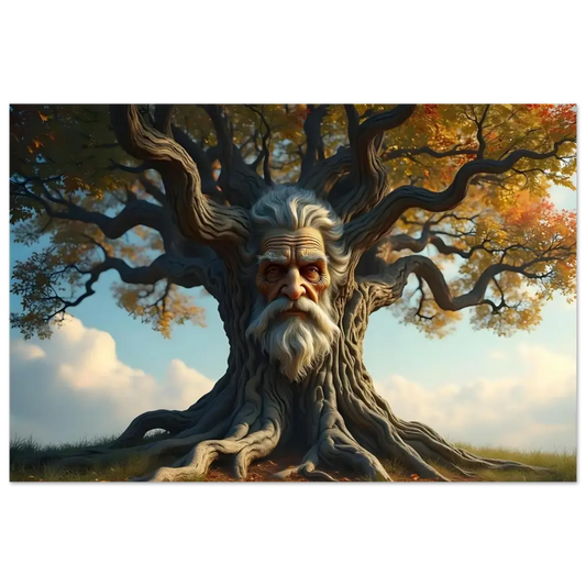 Anthropomorphic tree with old man’s face on PixiOnyx Metal Print Wisdomroot Sentinel