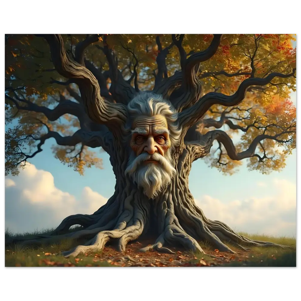 Tree with an old man’s face in PixiOnyx Treeface Poster – The Wisdomroot Sentinel