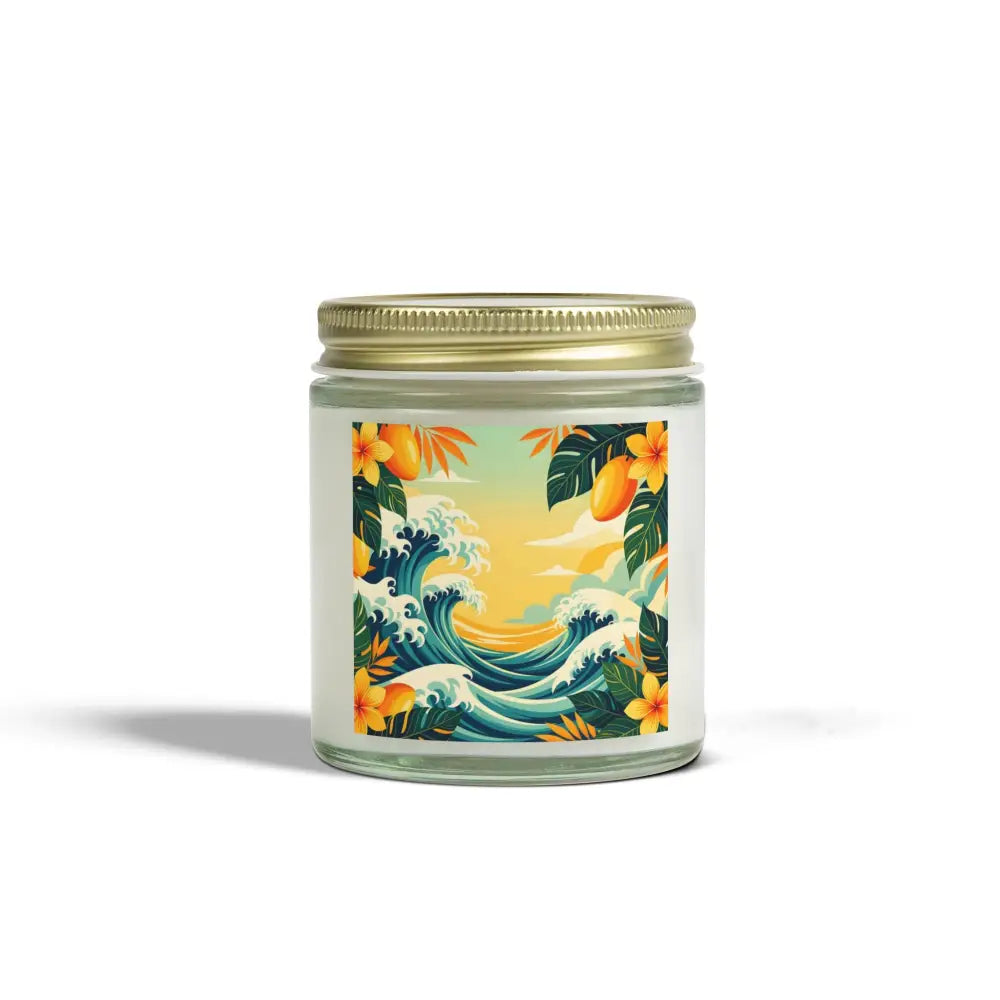 Scented candle with tropical wave design in PixiOnyx Aromatherapy Jar and Mango Coconut scent