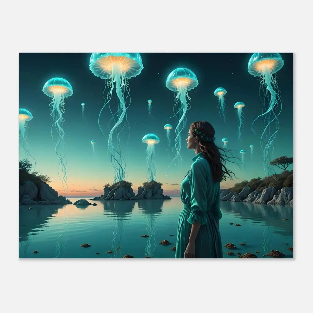 Dreamlike jellyfish landscape on Turquoise Ascension Metal Print Lagoon Dreamscape