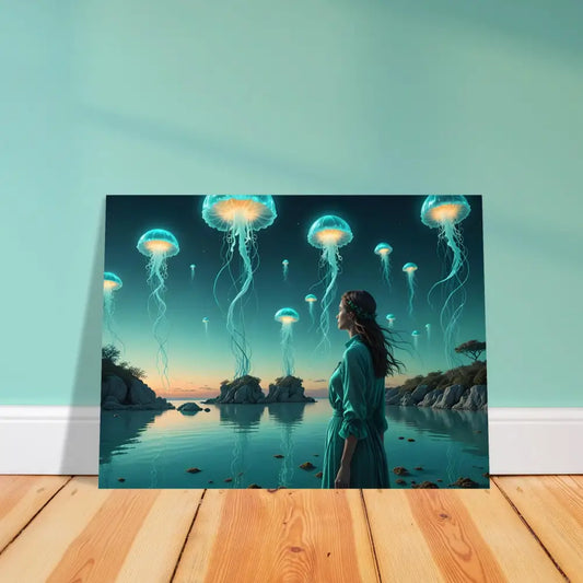 Jellyfish-themed canvas print on Turquoise Ascension Poster Celestial Waterscape