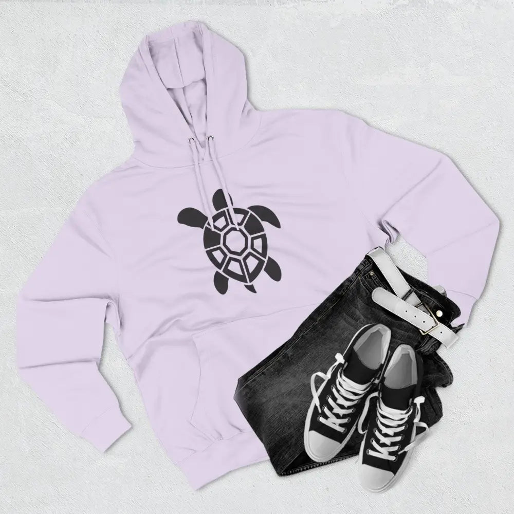 Light purple fleece hoodie with turtle graphic, ideal for casual outings and cozy warmth