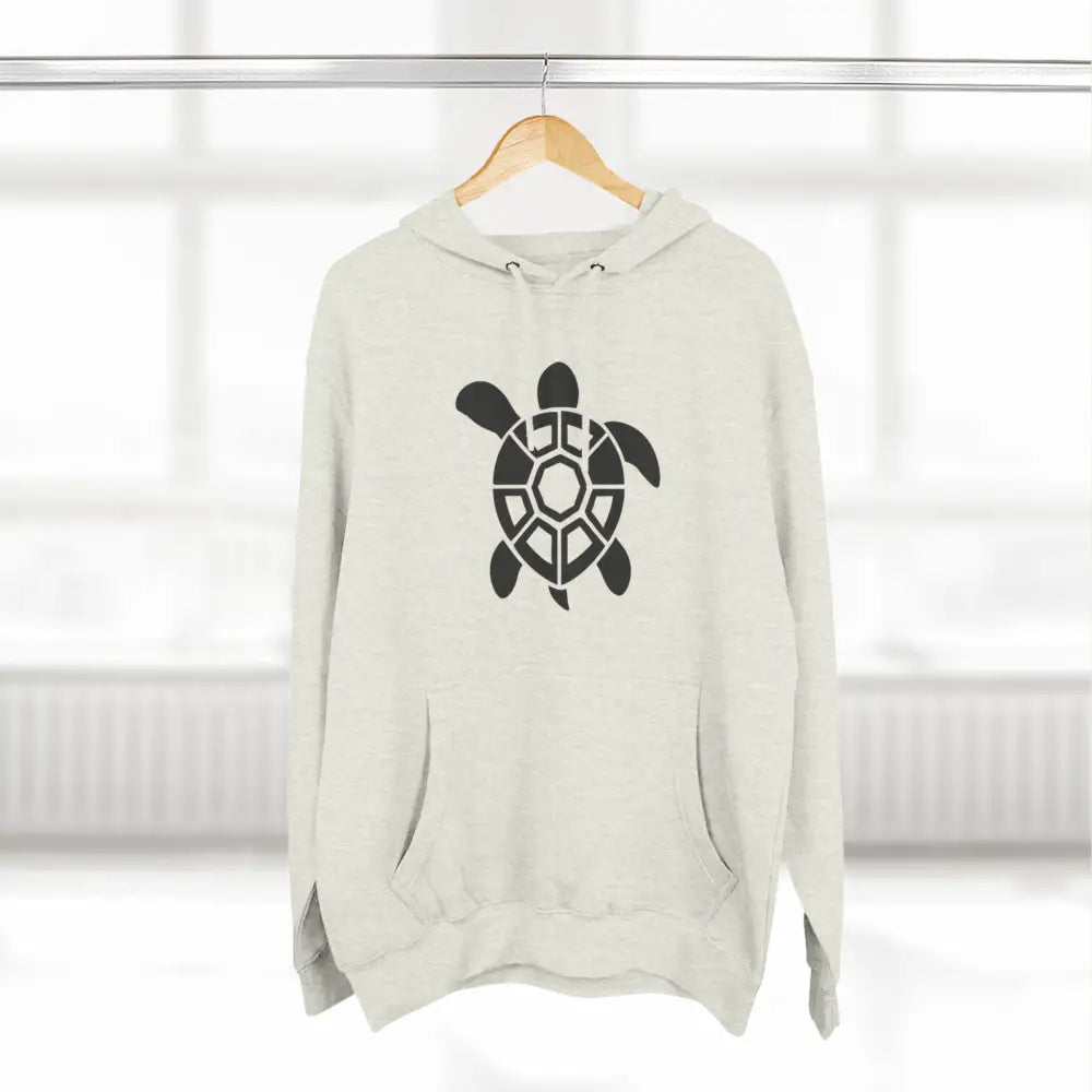 White hooded fleece hoodie with black turtle graphic, perfect for casual outings and nature lovers