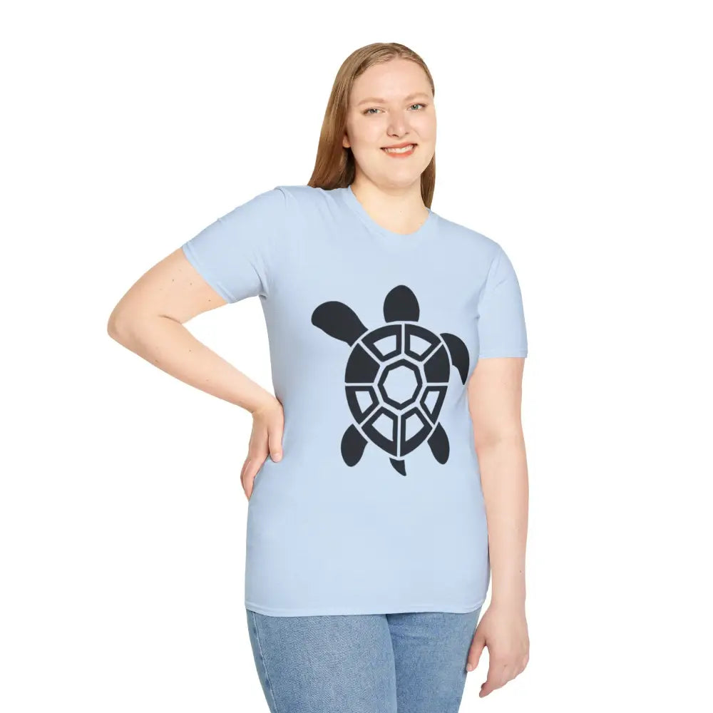 Light blue Turtle Graphic Unisex Tee with black turtle design, eco-friendly casual wear