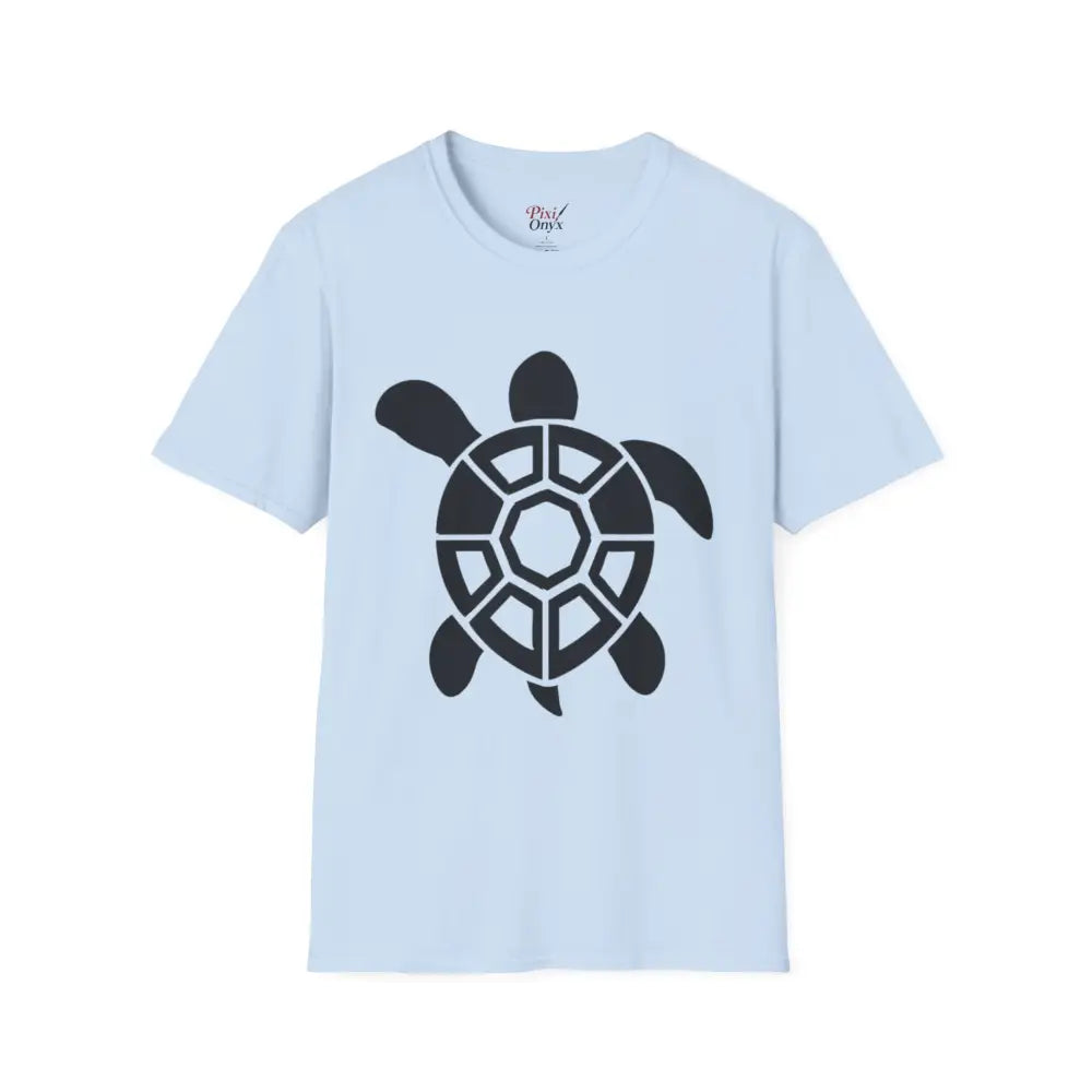 Light blue turtle graphic unisex eco-friendly tee for casual wear, beach days, low heat care