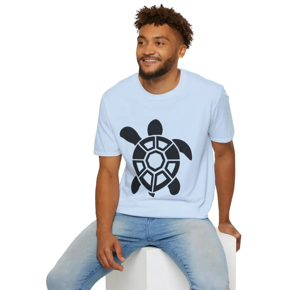 Light blue Turtle Graphic Unisex Tee eco-friendly casual wear with low heat care instructions