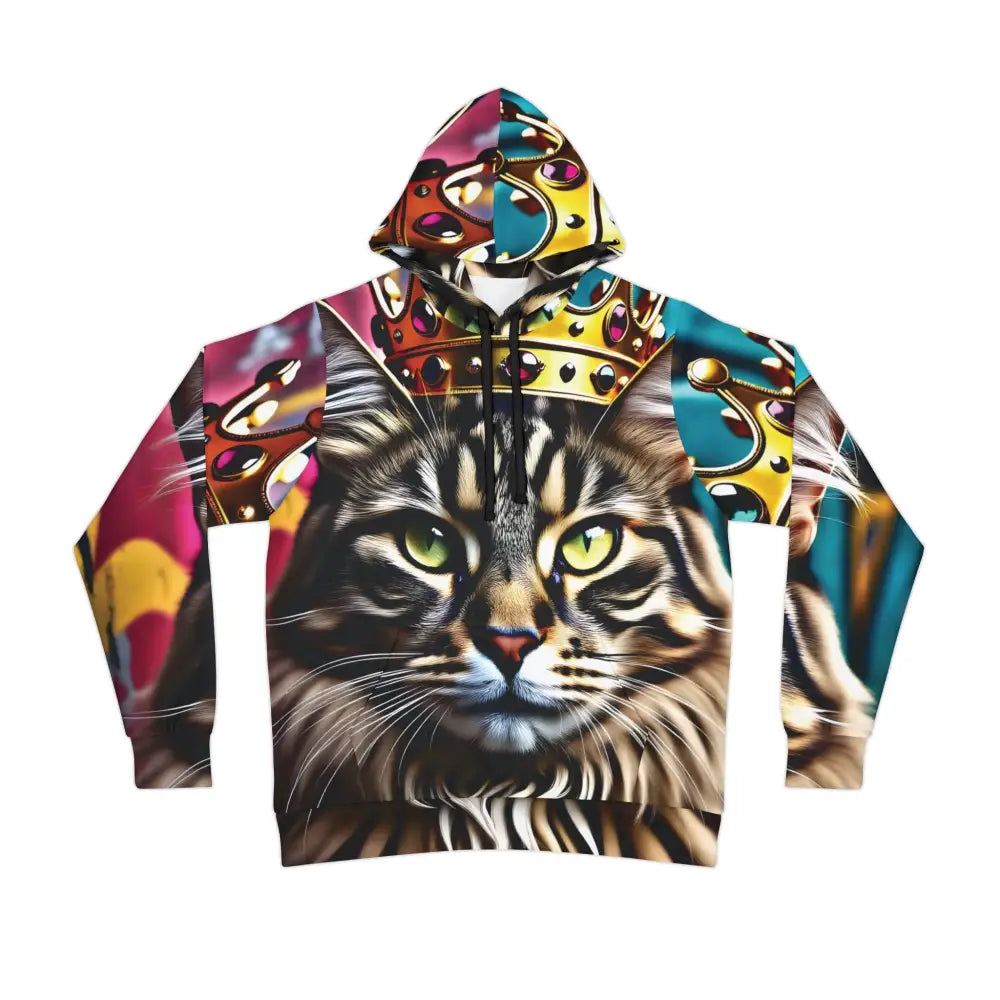 Unisex Cat-themed hoodie featuring crown design from PixiOnyx Urban Regalwear