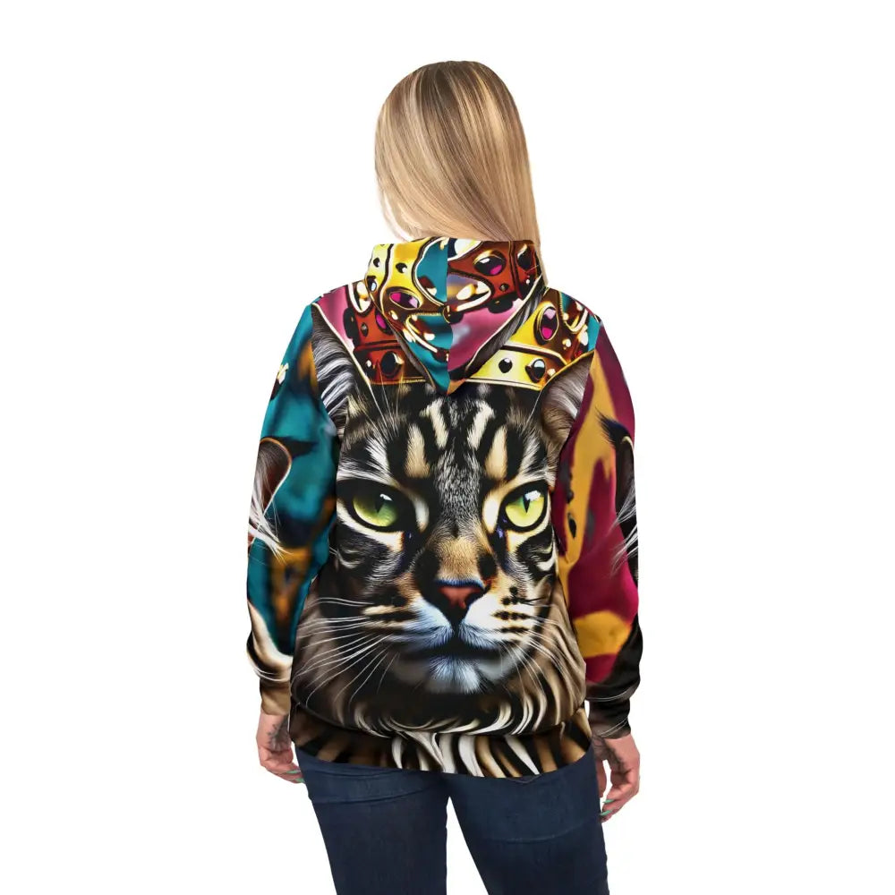 Cat-themed hoodie from PixiOnyx Urban Regalwear Unisex AOP Hoodie Crown Meowjesty