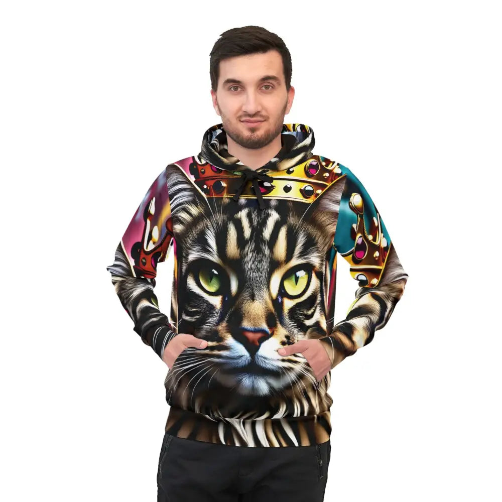 Cat-themed hoodie from Crown Meowjesty Unisex AOP Hoodie by PixiOnyx Urban Regalwear