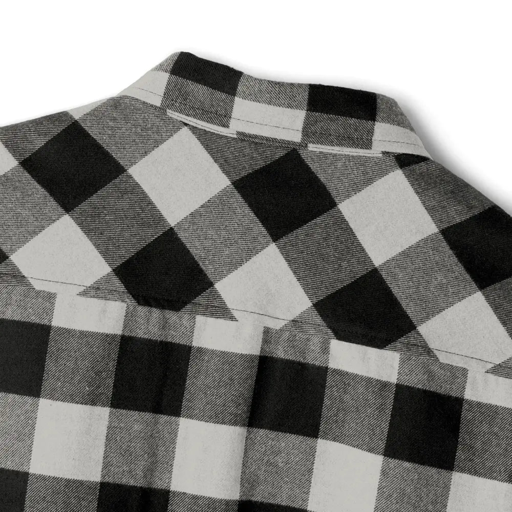 Black and white buffalo check flannel shirt with classic collar and yoke for Flaming Pumpkin Halloween edition