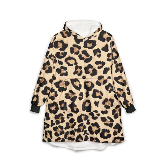 Leopard print wearable blanket hoodie from PixiOnyx Cozy Luxe Loungewear