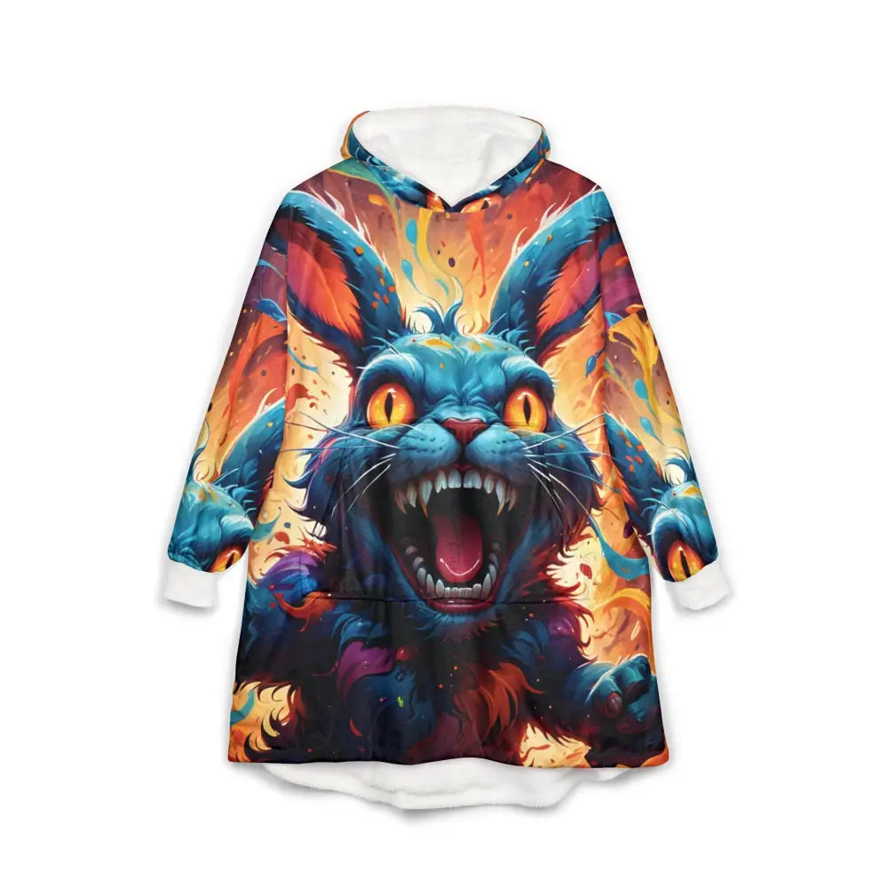 Oversized hooded blanket with angry rabbit design from PixiOnyx Cozy Psychedelic Throw