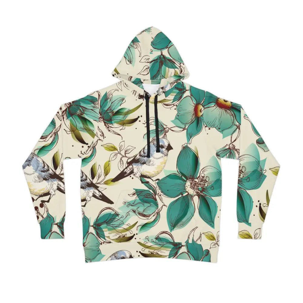 Floral and bird patterned unisex hoodie from PixiOnyx Floral Bird Sonata collection