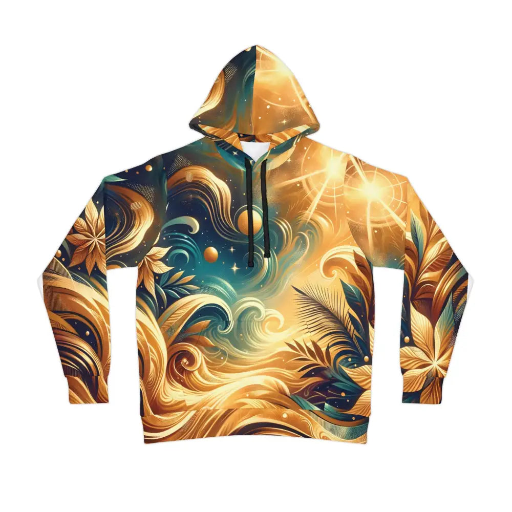 Artistic patterned nebula bloom cascade hoodie in celestial swirlwear design