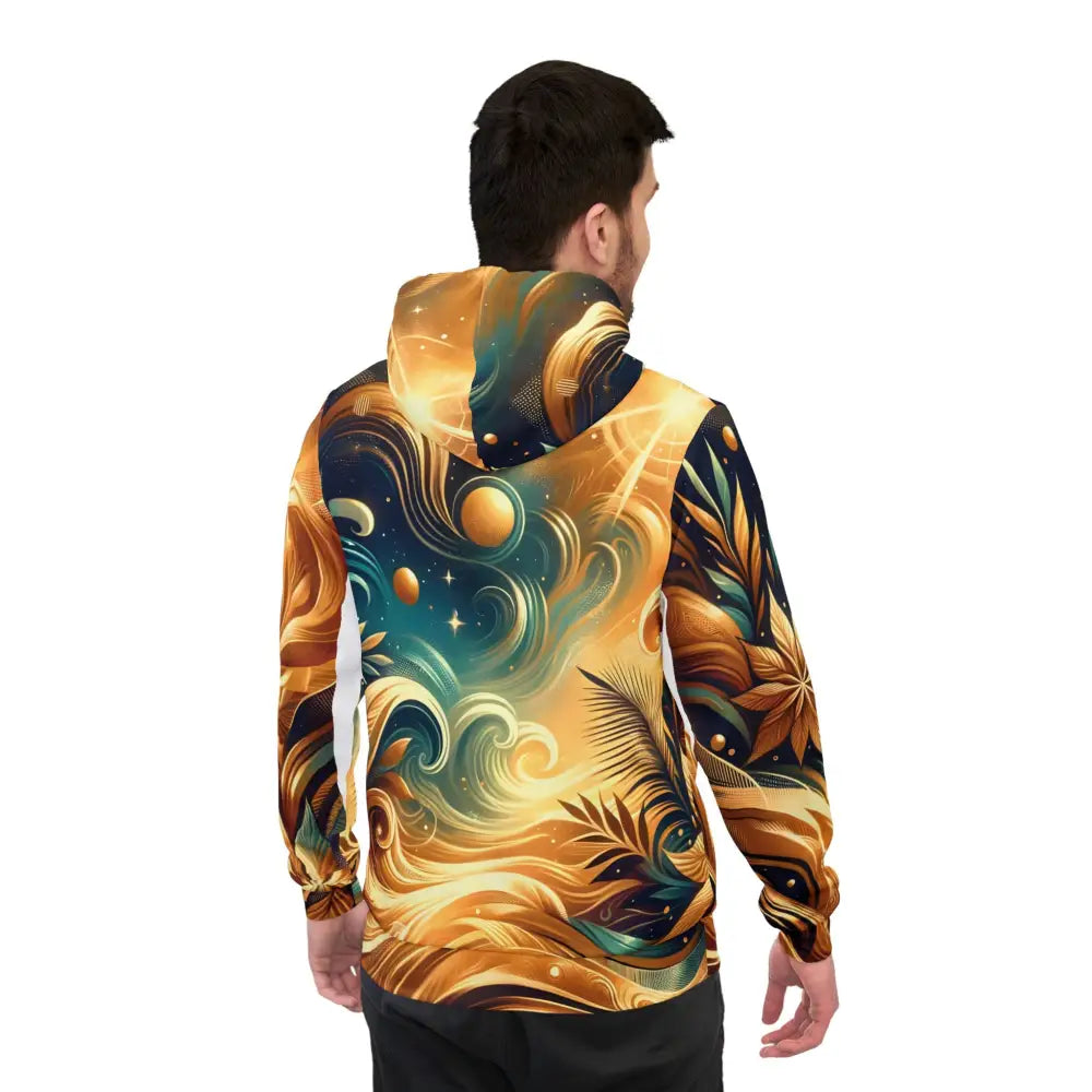 Artistic patterned hoodie with celestial swirl design from PixiOnyx Nebula Bloom Cascade collection