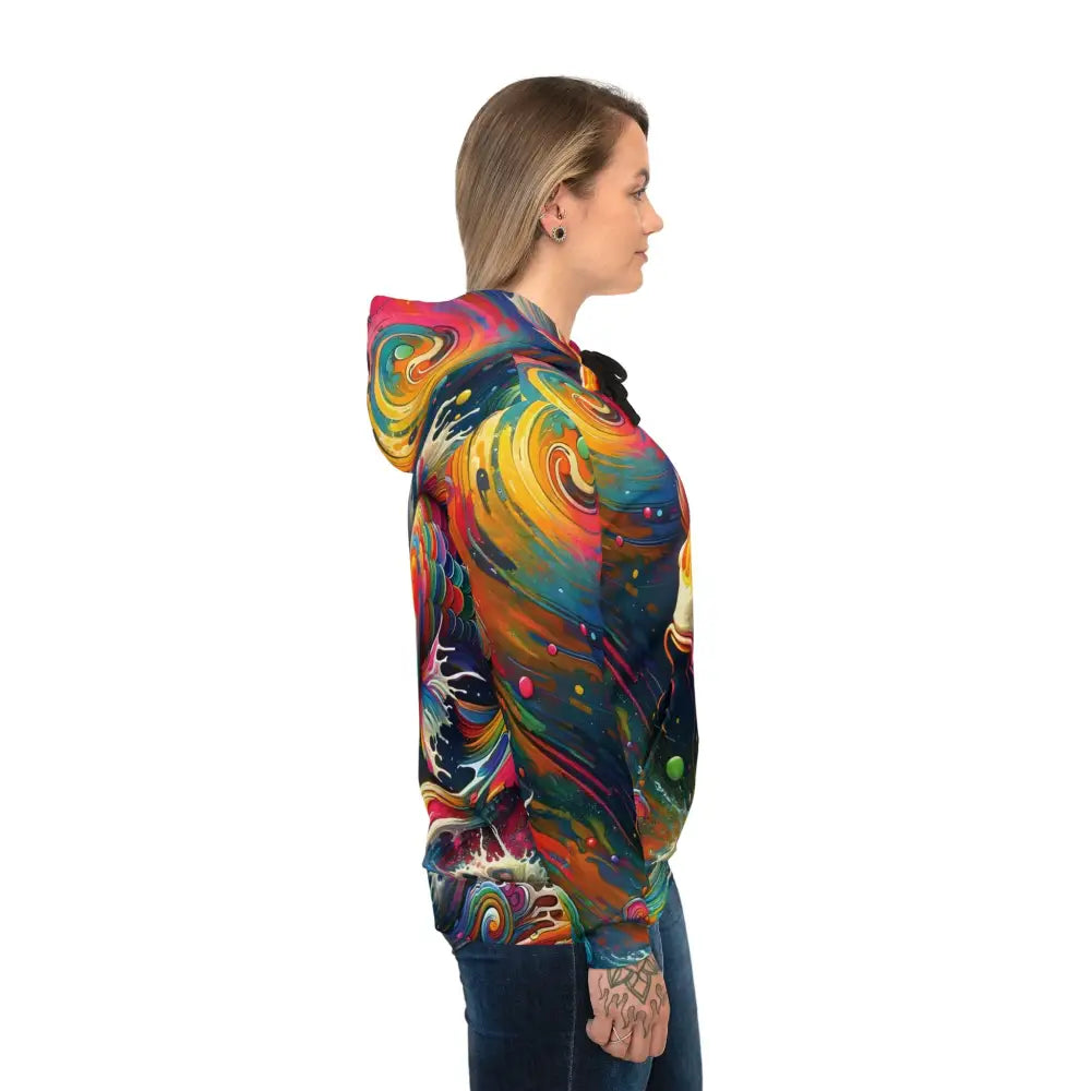 Colorful abstract-patterned unisex hoodie from PixiOnyx Vortex Streetwear Pulse