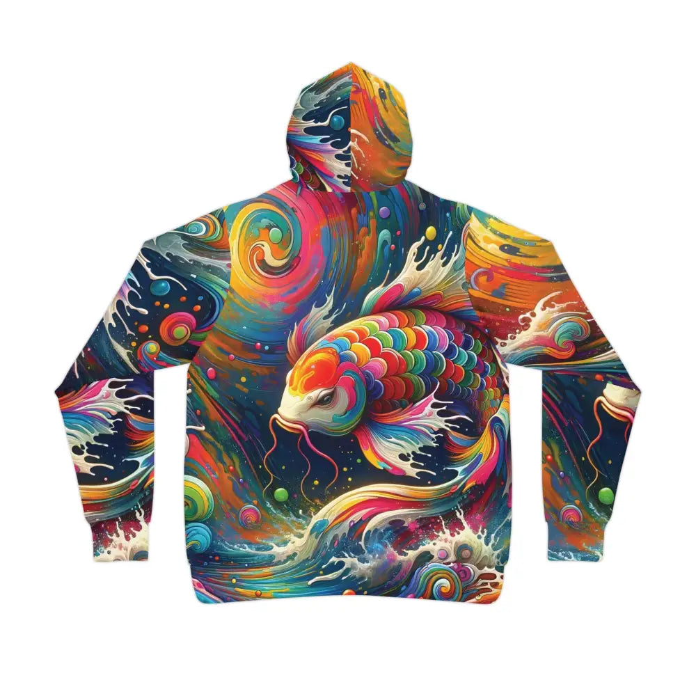 Colorful koi fish hoodie from PixiOnyx Vortex Streetwear Pulse unisex rainbow design