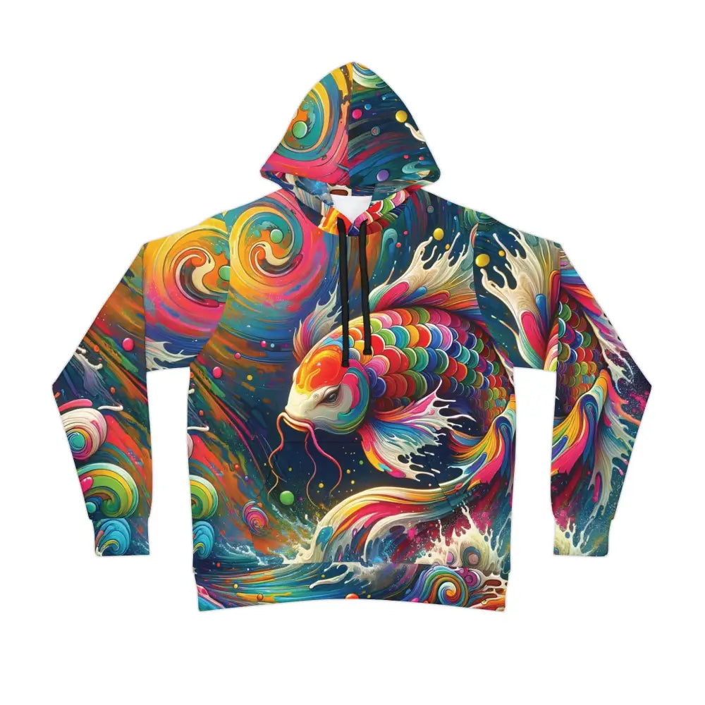 Colorful koi fish hoodie from PixiOnyx Vortex Streetwear Pulse display