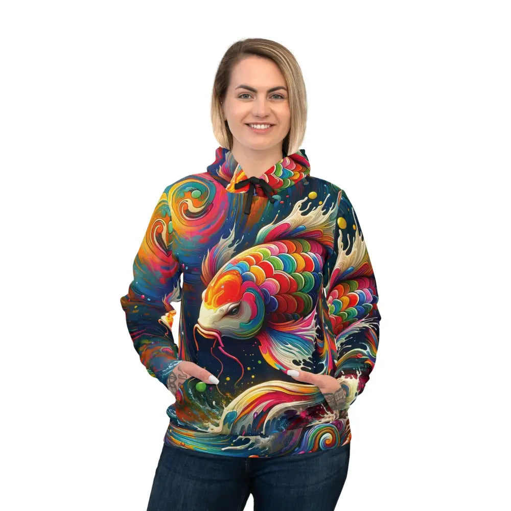 Colorful koi fish hoodie from PixiOnyx Vortex Streetwear Pulse product display