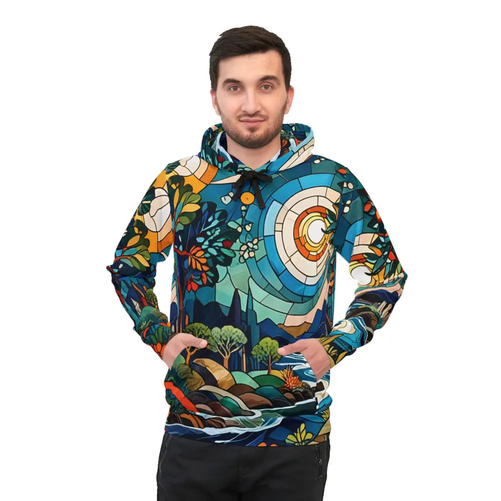 Artistic stained-glass-style hoodie from Psychedelic Abstract Naturewear by PixiOnyx Prism