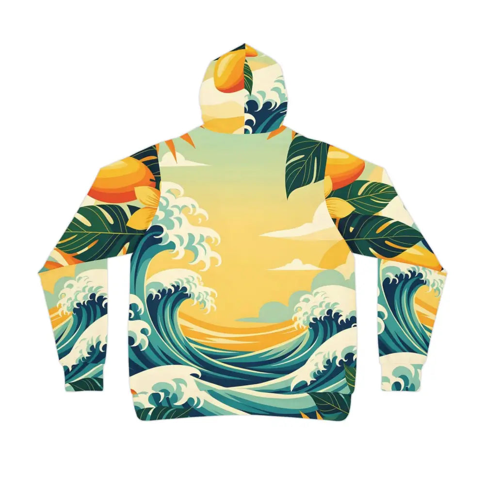Hooded sweatshirt with tropical wave design for Unisex Hoodie Tropical Wave PixiOnyx Mango Coastwear