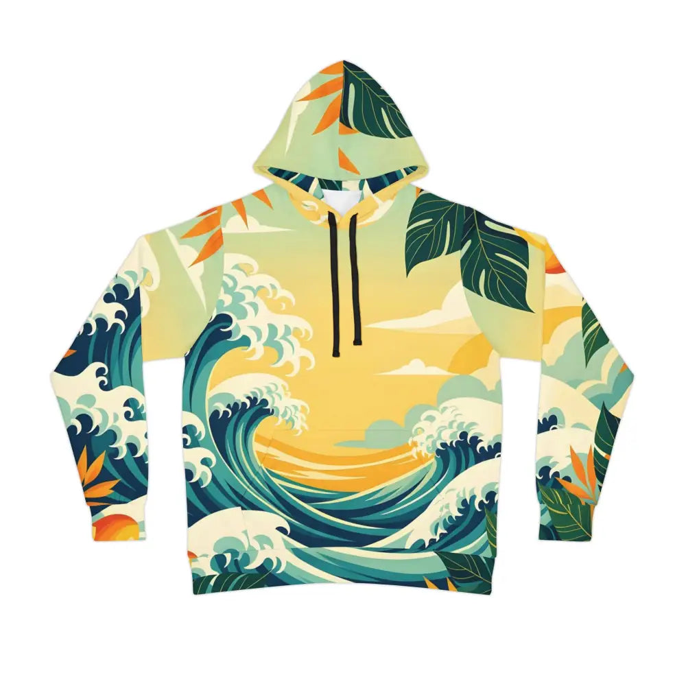 Ocean wave patterned unisex hoodie from PixiOnyx Mango Coastwear Pullover