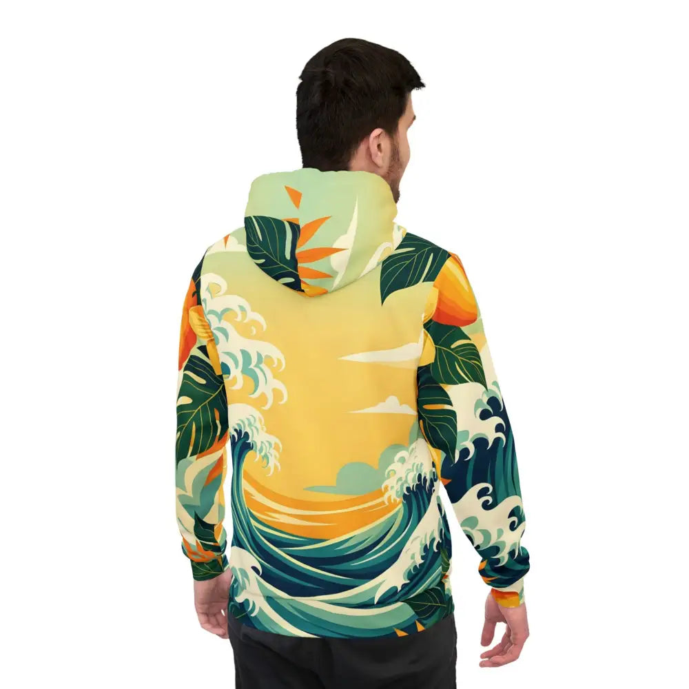 Tropical wave patterned unisex hoodie from PixiOnyx Mango Coastwear Pullover