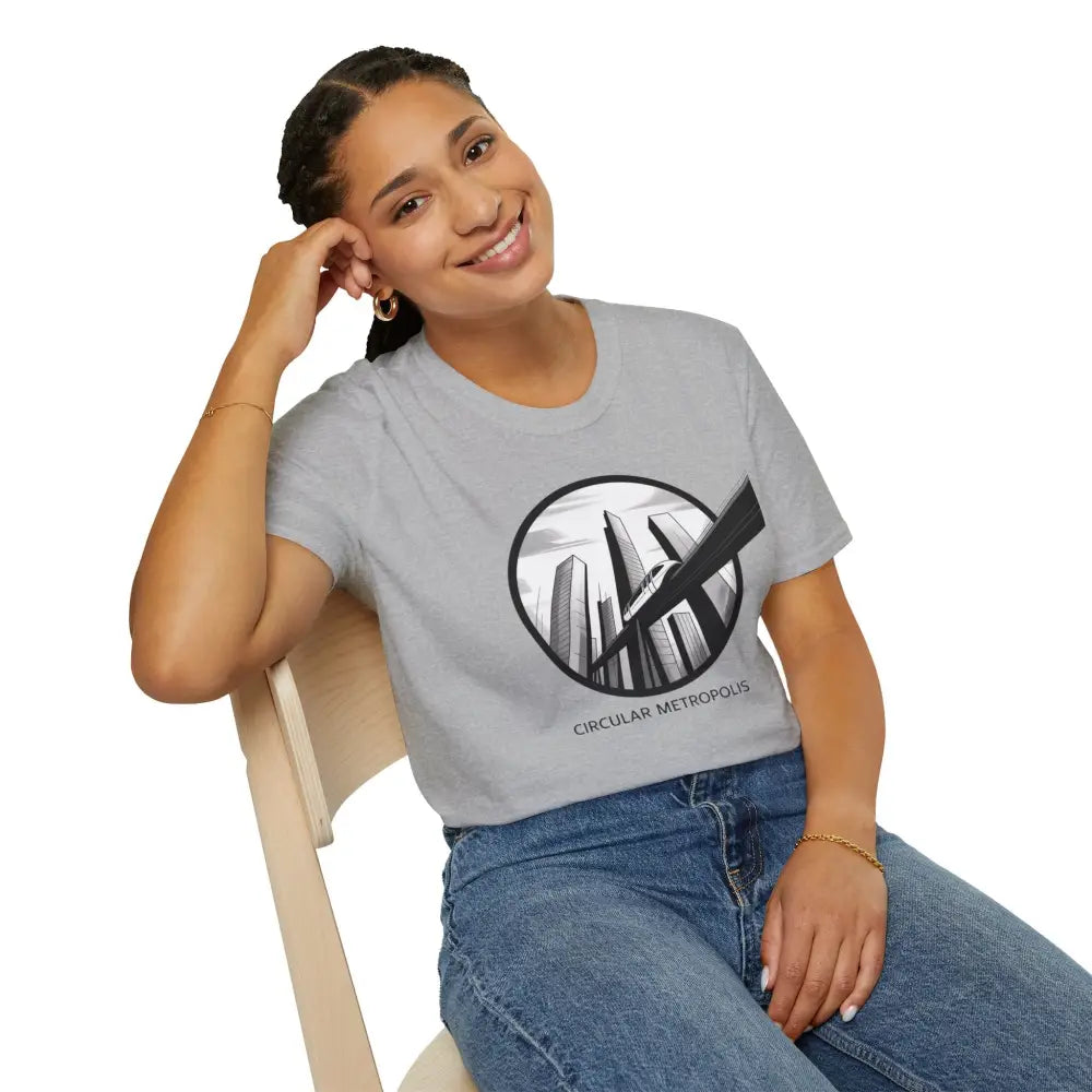 Unisex softstyle t-shirt with Circular Metropolis graphic, ribbed collar, sustainable production