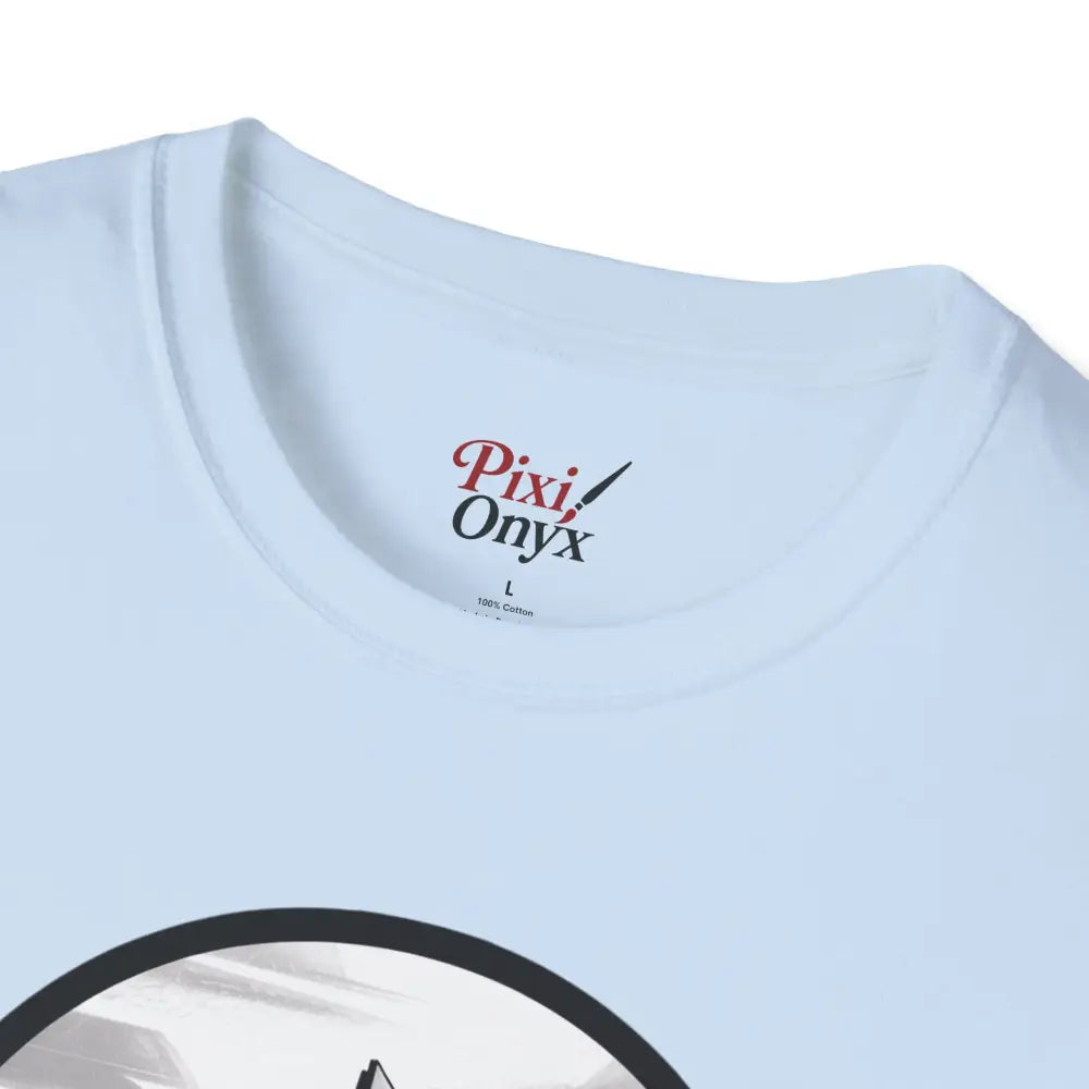 White unisex softstyle t-shirt with ribbed knit collar and printed neck label for street style