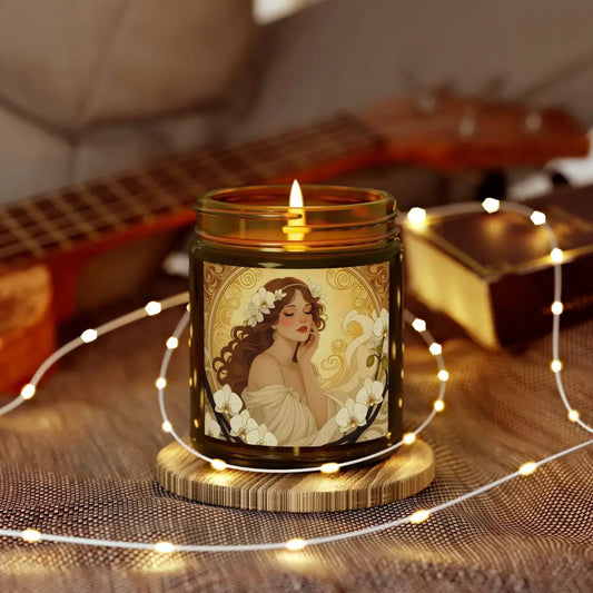 Art Nouveau Vanilla Bean Scented Candle with Soft Glow Muse PixiOnyx Aromatherapy