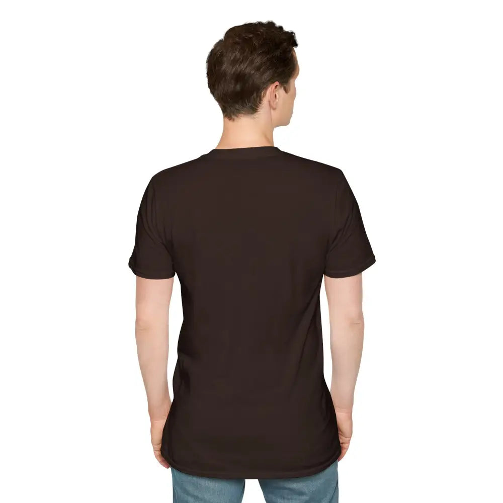 Men’s dark brown softstyle t-shirt with elastic ribbed collar for nature lovers and adventurers