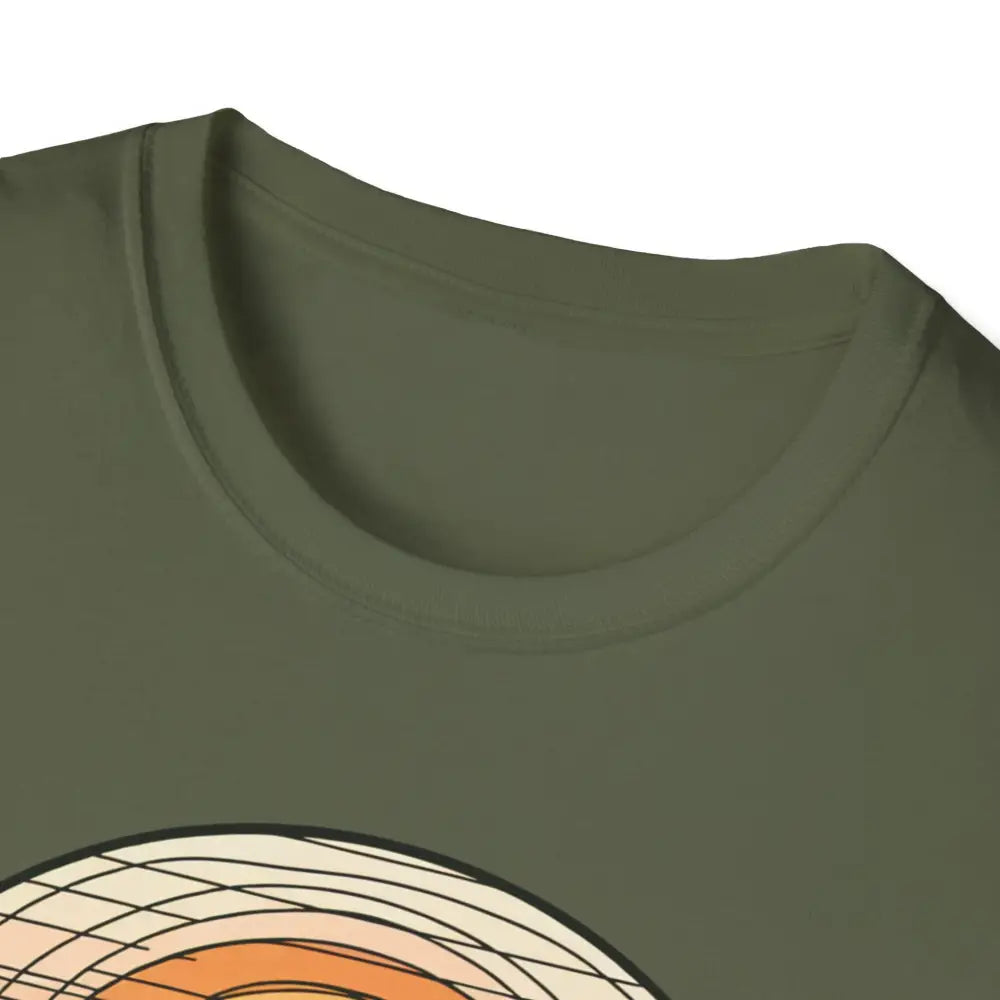 Olive green softstyle t-shirt designed with elastic ribbed collar for nature lovers and adventurers