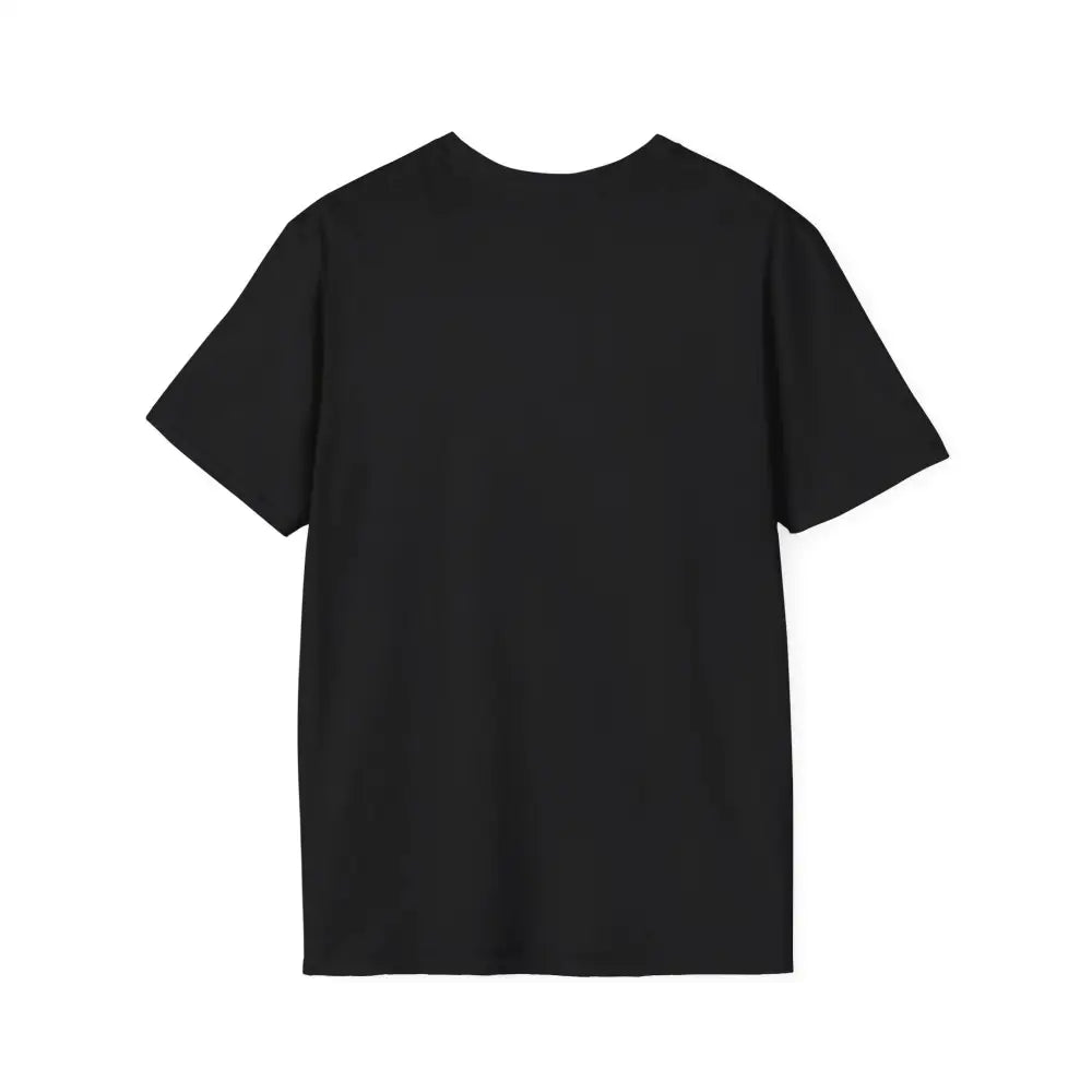 Plain black softstyle t-shirt designed with elastic ribbed collar for a vintage mountain vibe
