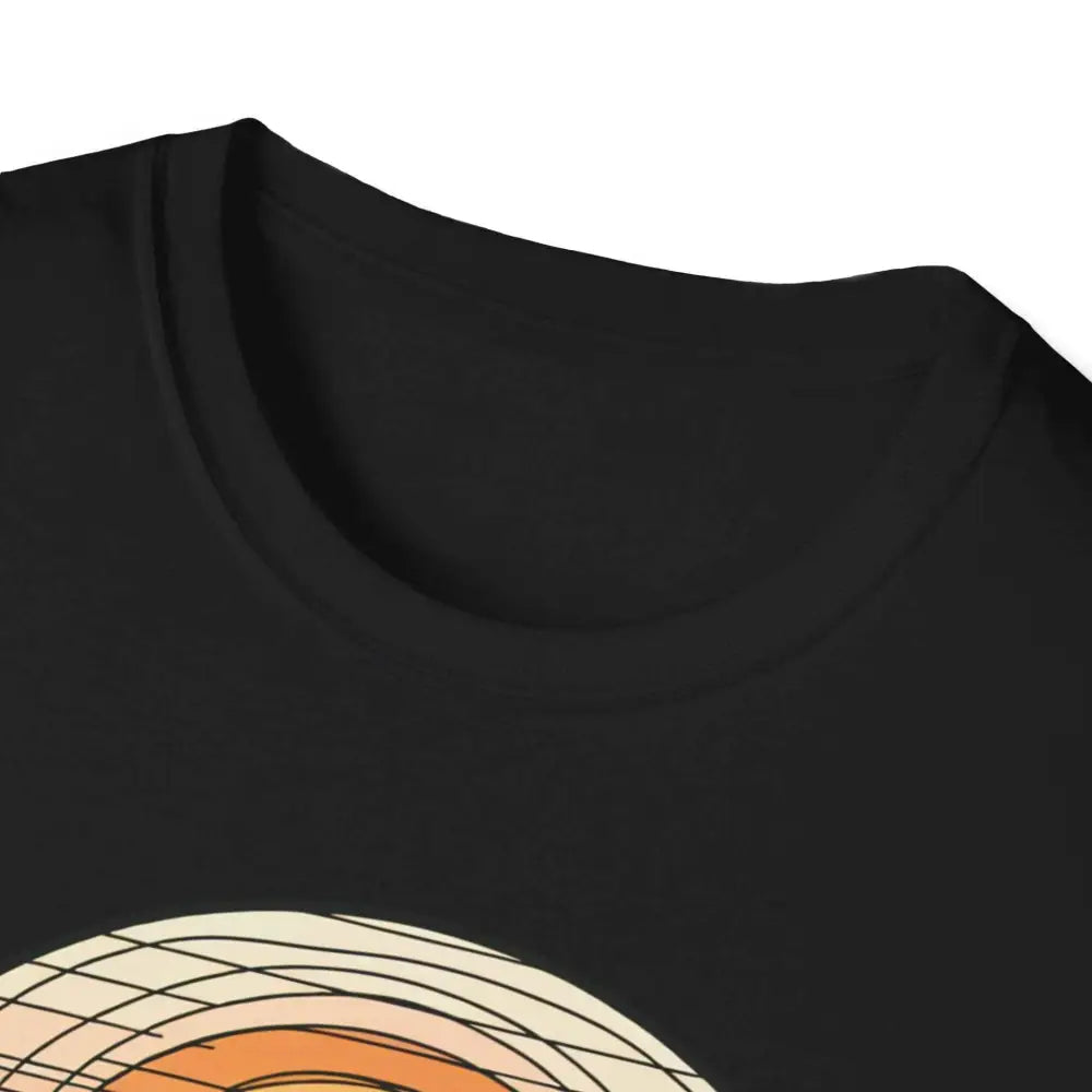 Black softstyle t-shirt with graphic design featuring elastic ribbed collar for nature lovers