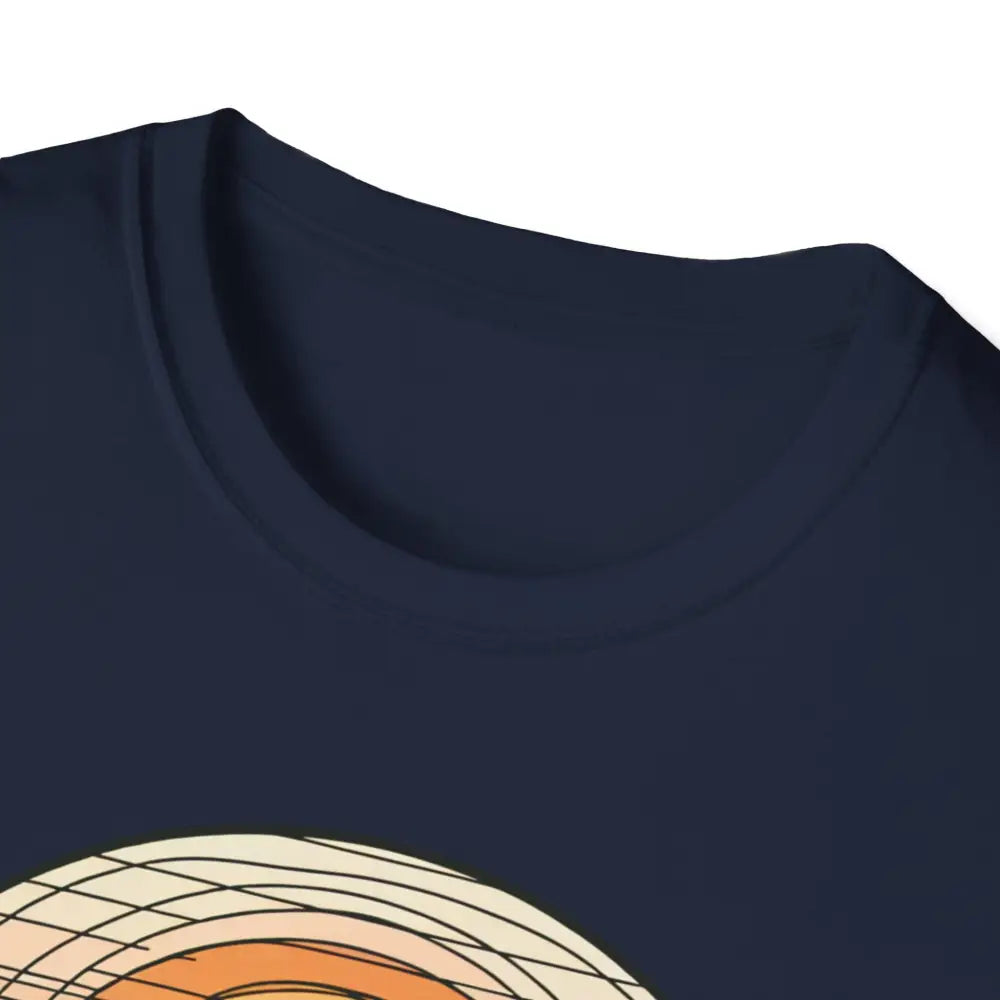 Dark blue softstyle t-shirt designed with graphic art, elastic ribbed collar, eco-friendly fabric
