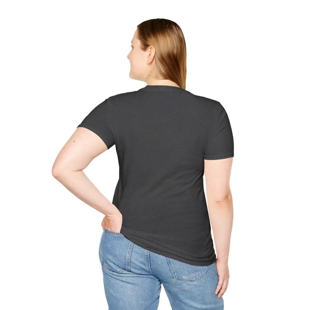 Women’s black softstyle t-shirt designed with elastic ribbed collar and rounded neckline