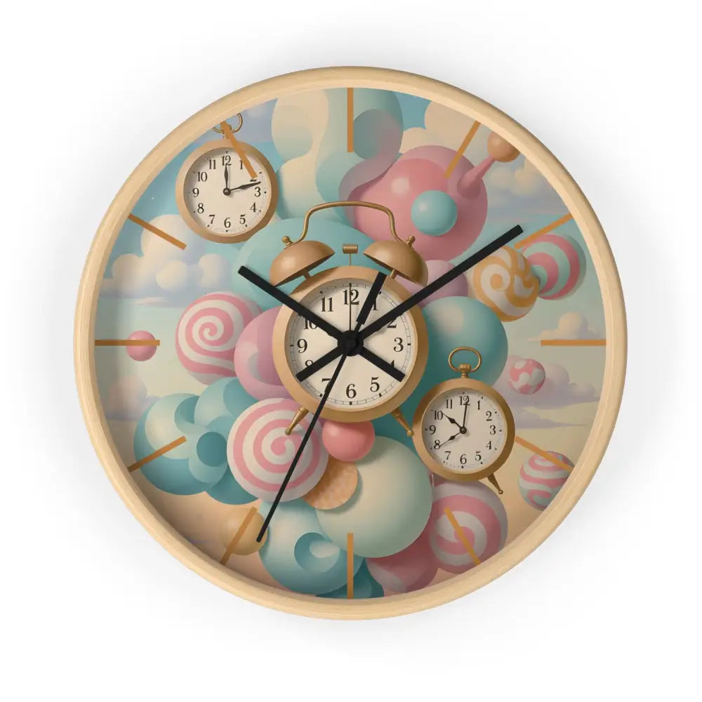 Round pastel candy themed wall clock with whimsical clock design from PixiOnyx