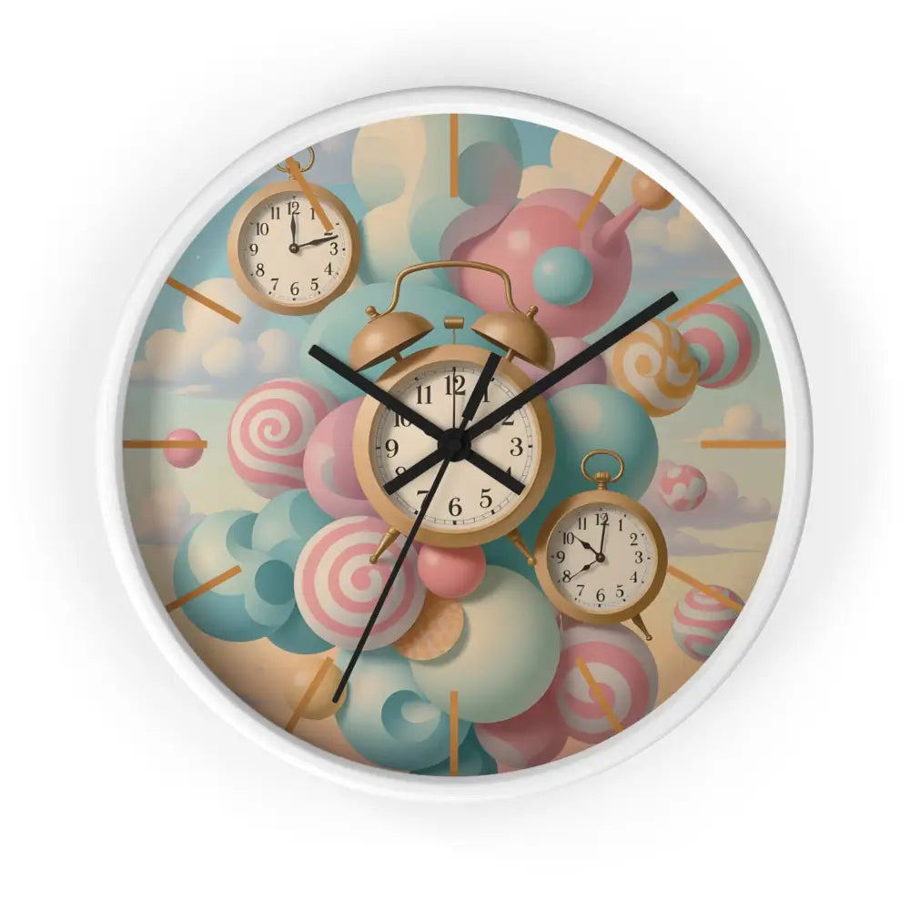 Colorful novelty wall clock with pastel candy swirl design from PixiOnyx Whimsical Decor