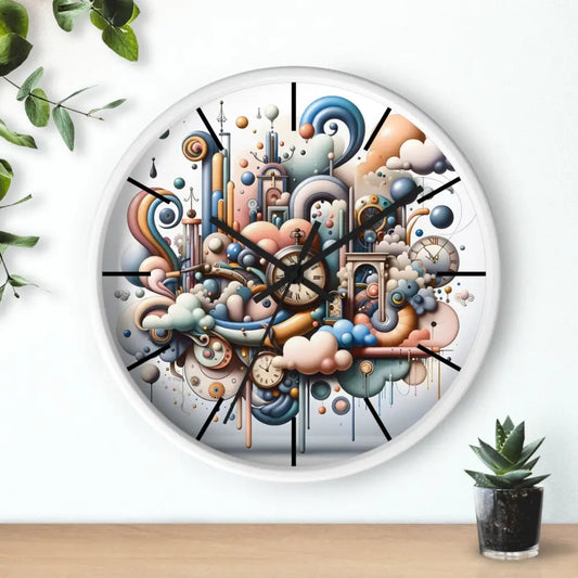 Whimsical colorful surreal design wall clock from PixiOnyx Pastel Mechanica collection