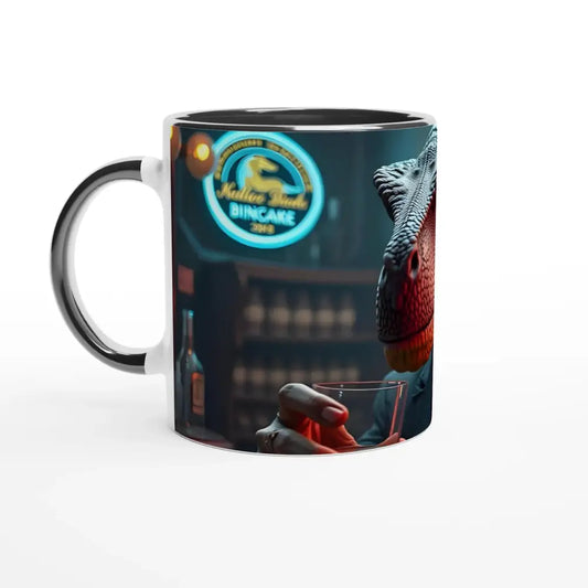 Dinosaur-themed ceramic mug with colorful interior from Whiskey Raptor collection