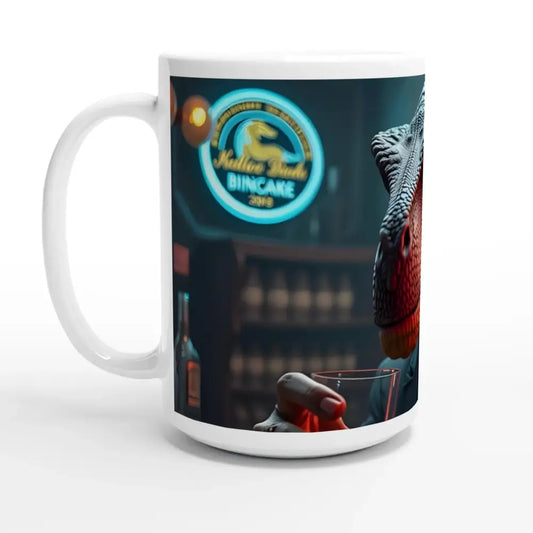 White ceramic mug from Whiskey Raptor Mug – 15oz Large Ceramic PixiOnyx XL Art Mug