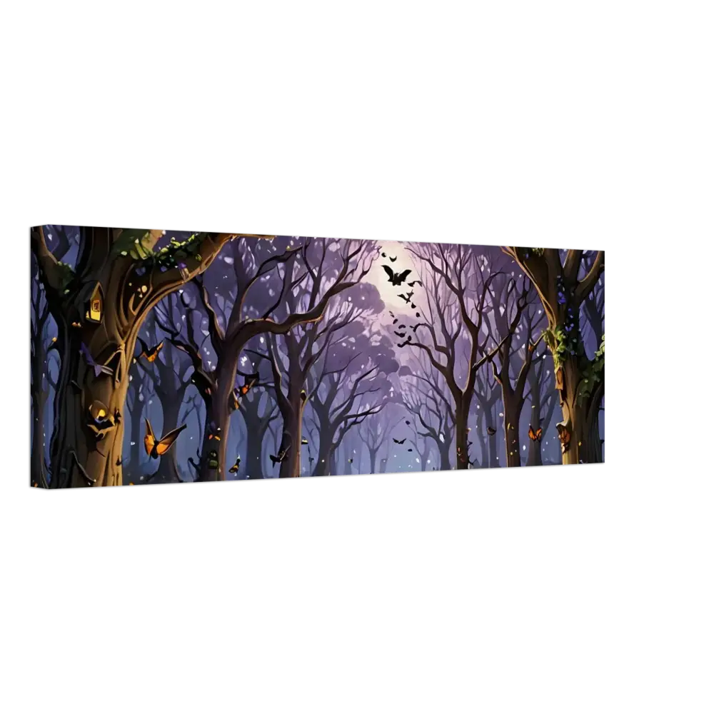 Spooky forest scene with bats and butterflies on PixiOnyx Whispers of the Enchanted Forest canvas print