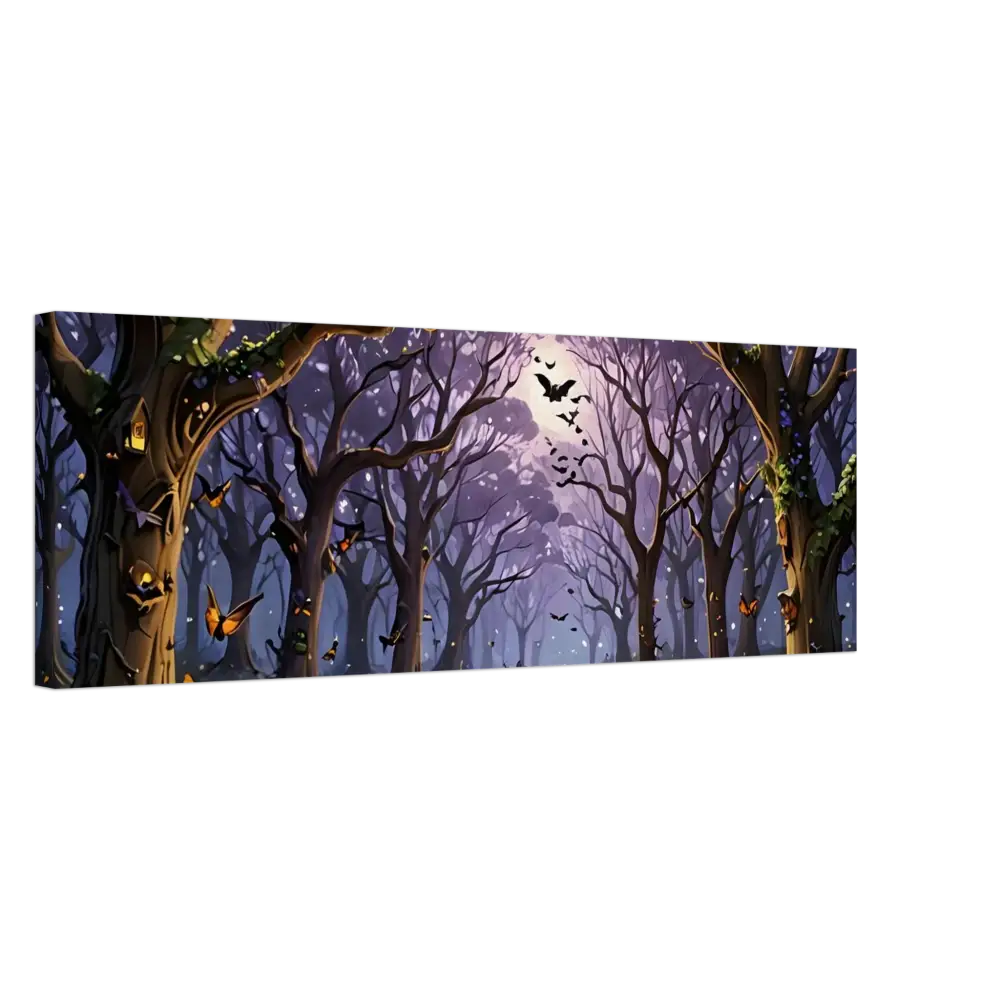 Spooky forest scene with bats and butterflies on Whispers of the Enchanted Forest Canvas Print by PixiOnyx