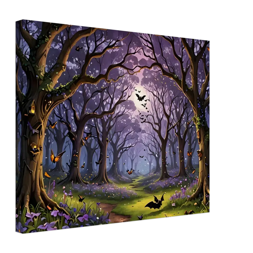 Eerie Halloween forest scene canvas print for Whispers of the Enchanted Forest by PixiOnyx