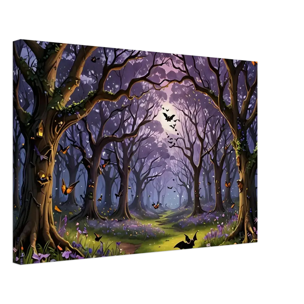 Enchanted forest canvas print with bats and butterflies by PixiOnyx