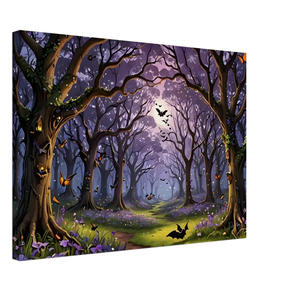 Enchanted forest with bats and butterflies on PixiOnyx Canvas Print Whispers of the Enchanted Forest
