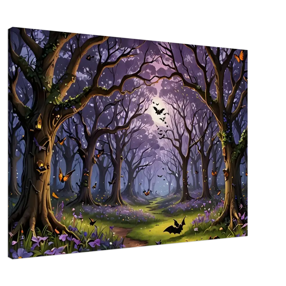 Enchanted forest scene with bats and butterflies on PixiOnyx canvas print