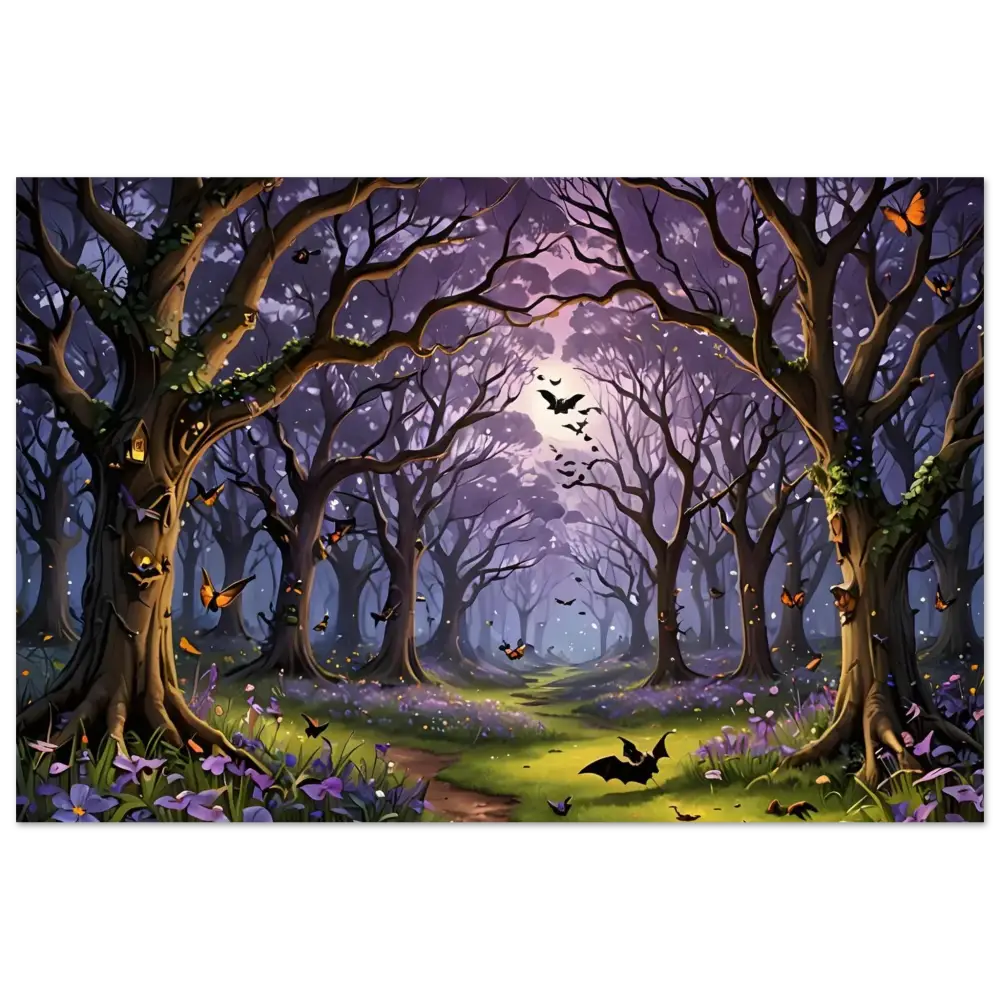 Enchanted Forest with Bats and Butterflies in PixiOnyx Fantasy Poster