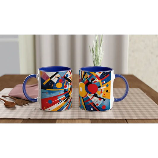 Blue-handled mugs with abstract designs from PixiOnyx Celestial Motion collection