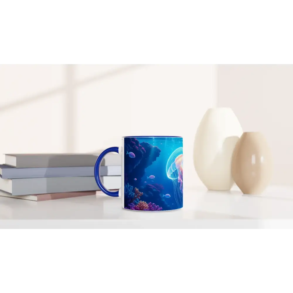 Blue-handled jellyfish mug from White 11oz Ceramic Mug with Color Inside Cosmic Drift